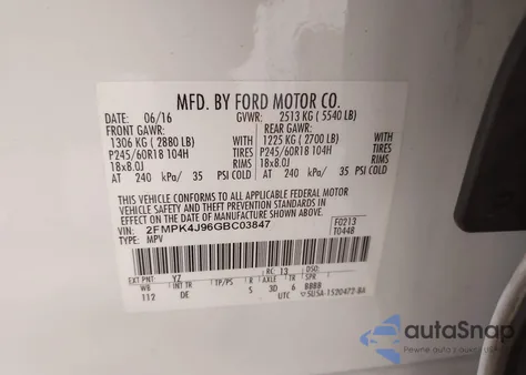 2016 Ford Edge Sel z USA, uszkodzony, nr VIN 2FMPK4J96GBC03847